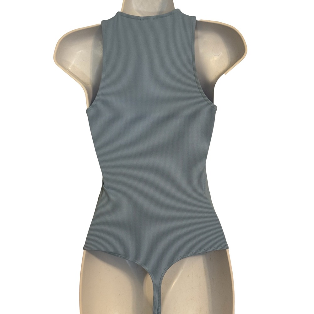 EXPRESS Body Contour Ribbed High Neck Baby Blue Bodysuit NWOT Size XS - Picture 4 of 5
